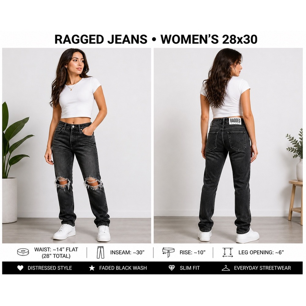 Ragged‎ Priest Ragged Jeans Black Distressed High Rise Mom Jeans Size 28 Grunge
